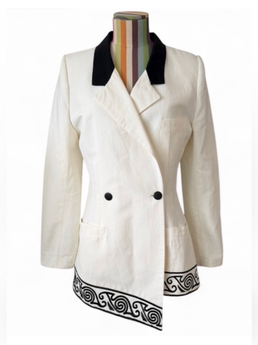 Vintage Casadei Collection Black & White Double Breasted Blazer Asymmetrical Hem